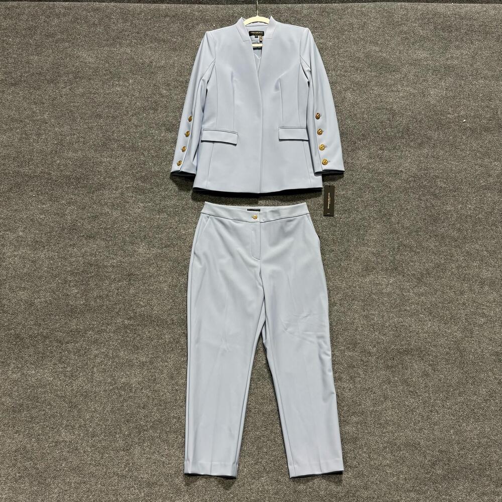 Donna Karan New York Suit Set Womens 10 Blue Stretch Pant Suit Blazer Pants